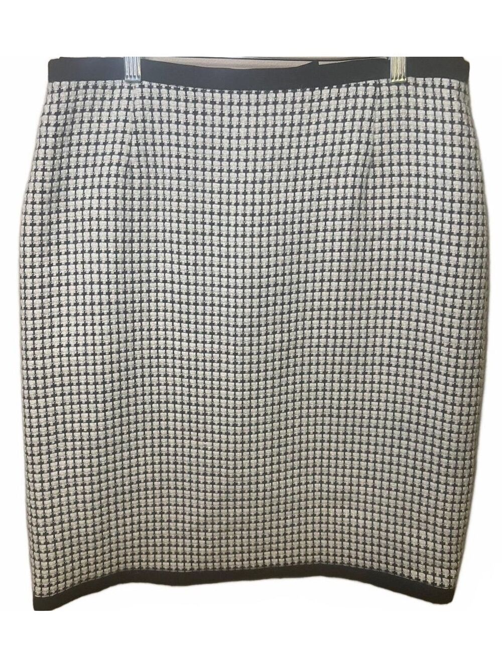 Féraud Vintage Wool Alpaca Skirt 46 Black Ivory Check Made in Germany Lined